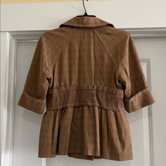 Tracy Reese New York camel color / tan Blazer Grosgrain Accents Sz 4 Silk lined - Picture 4 of 10